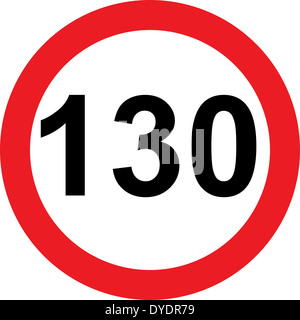 Limitation de vitesse de 130 road sign on white background Banque D'Images