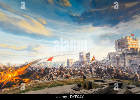 360° peinture du Sultan Mehmet II conquête de Constantinople, Panorama 1453 Musée historique, quartier de Topkapi, Istanbul, Turquie Banque D'Images