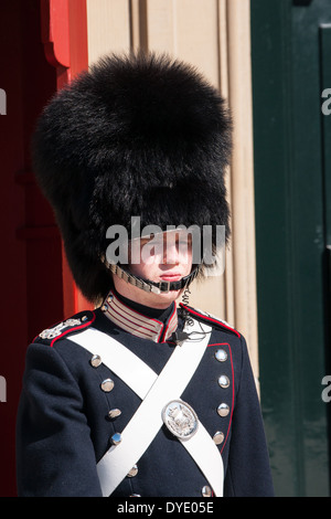 La garde royale de faire la parade au château d'Amalienborg. Le château est la résidence de la reine du Danemark. Banque D'Images