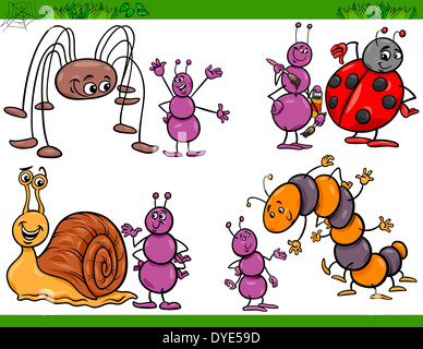 Cartoon Illustration de professionnels des insectes ou des bugs fixés comme Ant ou Coccinelle ou moissonneur récolte et Caterpillar Banque D'Images