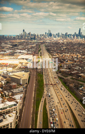 Vue aérienne de la ville de Chicago, Illinois United States, prise depuis un hélicoptère Banque D'Images