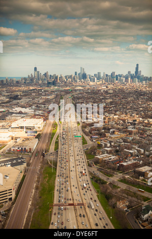 Vue aérienne de la ville de Chicago, Illinois, United States, prise depuis un hélicoptère Banque D'Images