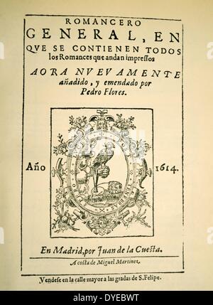 Page de titre de Romancero Général. Madrid. Datée 1614 Banque D'Images