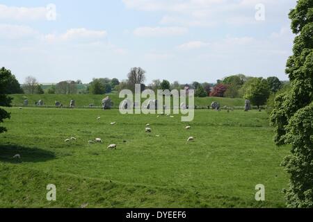 Avis de pierres d'Avebury 2013. Un monument néolithique henge contenant trois cercles de pierres, autour du village d'Avebury dans le Wiltshire, dans le sud-ouest de l'Angleterre. Construit autour de 2600 B.C. Banque D'Images