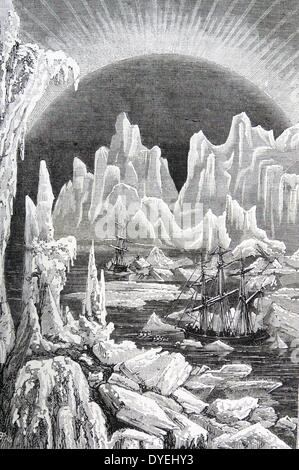 Expédition Coppermine 1819-1822, Canada, dirigé par l'officier de marine britannique John Franklin. Le HMS 'Dorothea' et 'HMS Trent' parmi les voile de glace au nord de Spitzberg. La gravure, London, c1870. Banque D'Images