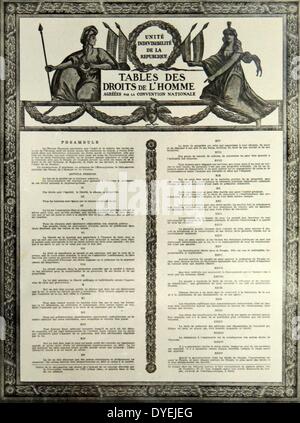 Table des droitsn de l'homme. Les 17 articles de la Déclaration des droits de l'homme et du citoyen est une partie importante de l'iconographie de la Révolution française, adopté par l'Assemblée Nationale de France le 26 août 1789, acceptée par le Roi Banque D'Images