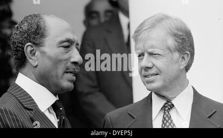 Anouar El Sadate et Jimmy Carter à la Maison Blanche, à signer l'Égypte et Israël 1979 Traité de Paix Banque D'Images