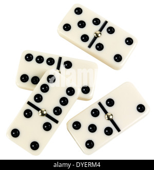 Quatre DOMINOS CUT OUT ON WHITE Banque D'Images