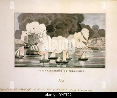 Bombardement de Tripoli de 1805. Lithographie de Currier & Ives. 18460101. Tripolitan War, 1801-1805 Banque D'Images