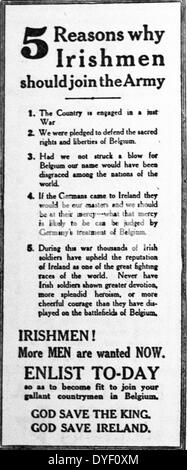 Enrôlement de propagande britannique de la Première Guerre mondiale. Faisant appel à des caractéristiques démographiques des personnes à rejoindre les forces armées. Cette page imprimer Appel siège parmi beaucoup d'autres qui parle directement aux femmes, commerçants, hommes Irlandais, Gallois hommes etc. Circa début du xxe siècle. Banque D'Images