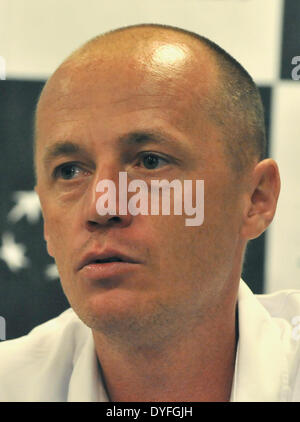 Ostrava, République tchèque. Apr 16, 2014. Le capitaine de jeu non de l'équipe tchèque Petr Pala est vu lors d'une conférence de presse avant la demi-finale de Fed Cup contre la République tchèque, l'Italie, à Ostrava, en République tchèque, le 16 avril 2014. © Jaroslav Ozana/CTK Photo/Alamy Live News Banque D'Images