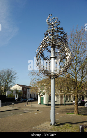 Bancs de poissons metal sculpture soudé, Southampton, Angleterre Banque D'Images