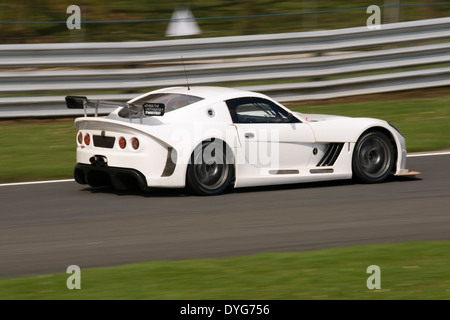 Voiture de course Ginetta accélérant le long d'une ligne droite à Oulton Park circuit de course Banque D'Images