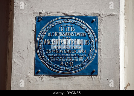 Marquage de la plaque la taverne où l'ancien ordre des druides a été relancé en 1781, la Pologne Street, Londres, Angleterre Banque D'Images