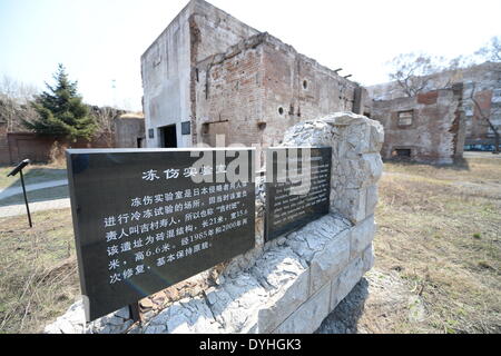 (140418) -- HARBIN, 18 avril 2014 (Xinhua) -- Photo prise le 18 avril 2014 montre les ruines d'une unité 731 Laboratoire d'engelures à Harbin, capitale de la province du nord-est de la Chine. L'unité 731 était une à base de Harbin de guerre chimique et biologique de l'unité de recherche de l'armée japonaise pendant la DEUXIÈME GUERRE MONDIALE. L'Unité 731 ruines des installations à Harbin sont les preuves d'atrocités pendant la guerre commises par les envahisseurs japonais en Chine. L'unité 731 ont mené une série d'expériences dont l'objet les victimes de vivisections germe, attaques de guerre, essais d'armes nucléaires et d'autres formes de torture. Le 18 avril est l'Internati Banque D'Images