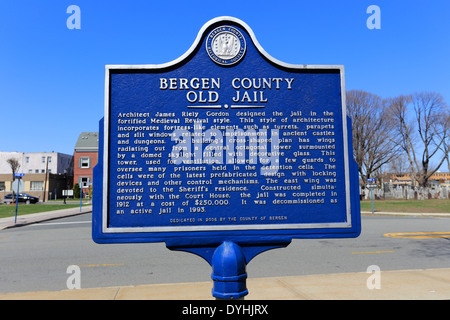 Marqueur historique près de l'ancienne prison du comté de Bergen Hackensack New Jersey Banque D'Images