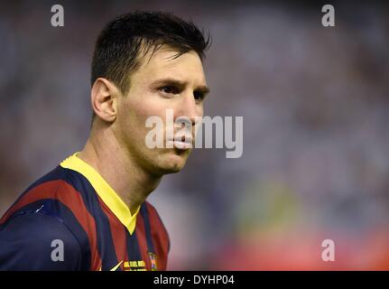 Mestalla, Valence, Espagne. Apr 16, 2014. La finale de la coupe de la Copa del Rey. Barcelone et le Real Madrid. Lionel Messi © Plus Sport Action/Alamy Live News Banque D'Images