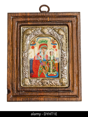 Icône Byzantine d'argent de la Vierge Marie et l'Enfant Jésus Christ. Icon isolé sur fond blanc. Je suis le propriétaire de cette icône. Banque D'Images