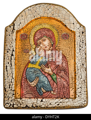 Vierge Marie et Enfant Jésus Christ. Icon isolé sur fond blanc. Je suis le propriétaire de cette icône. Banque D'Images