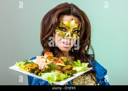 femme avec de la nourriture Banque D'Images