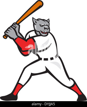 Illustration d'une panthère noire au bâton de baseball cogneur frappeur vu de côté fait en cartoon style isolé sur blanc b Banque D'Images