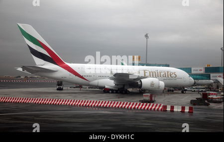 Airbus A380 à l'Aéroport International de Dubaï, Emirats Arabes Unis Banque D'Images