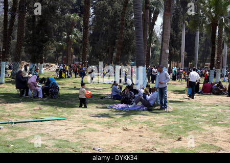 Le Caire, Égypte. Apr 21, 2014. Les Egyptiens se rassembler dans un parc, marquage Sham El Nessim, ou sentir la brise, au Caire, le lundi, Avril 21, 2014. La maison de vacances signifie l'arrivée du printemps, une tradition égyptienne unique pratiqué depuis l'époque des pharaons Crédit : Mohammed Bendari APA/Images/ZUMAPRESS.com/Alamy Live News Banque D'Images