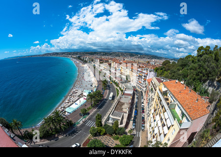 Vue sur la côte de Fisheye à Nice, France Banque D'Images