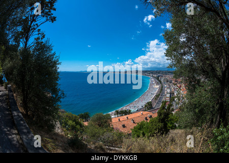 Vue sur la côte de Fisheye à Nice, France Banque D'Images