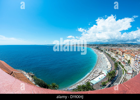 Vue sur la côte de Fisheye à Nice, France Banque D'Images