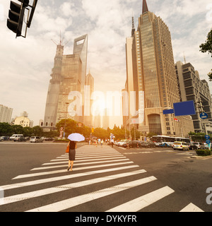 Vue aérienne du viaduc ville tôt le matin,Shanghai,Ch ina Banque D'Images