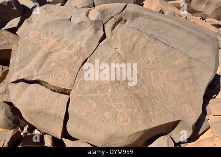 L'art rupestre néolithique, période Bubaline Bubalus ou rock, gravure d'une vache ou un taureau, le Tassili n'Ajjer National Park Banque D'Images