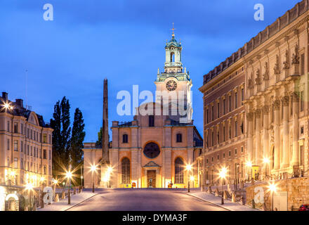 La Grande Église ou l'église de Saint-Nicolas, Storkyrkan, Stockholm droit palais ou le Palais Royal, KUNGLIGA SLOTTET Banque D'Images