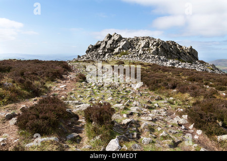 Les Stiperstones dans le Shropshire, qui forme une épine rocheuse le long d'une crête et est très populaire auprès des marcheurs Banque D'Images