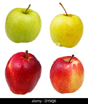 La Golden Delicious, Granny Smith, Golden Delicious, Red pommes riches isolé sur fond blanc Banque D'Images