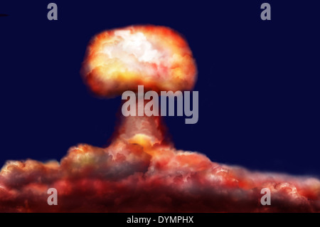 Explosion de grande bombe nucléaire sur fond de nuages Banque D'Images