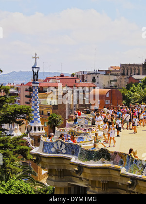 Parc Guell - célèbre parc conçu par Antoni Gaudi à Barcelone, Catalogne, Espagne Banque D'Images