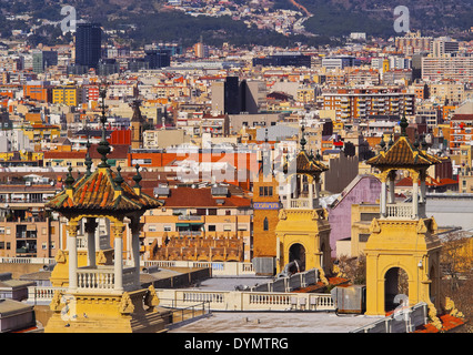 Paysage urbain de Barcelone - vue de la colline de Montjuic, Catalogne, Espagne Banque D'Images
