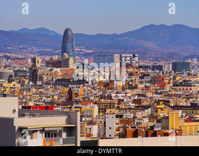 Paysage urbain de Barcelone - vue de la colline de Montjuic, Catalogne, Espagne Banque D'Images