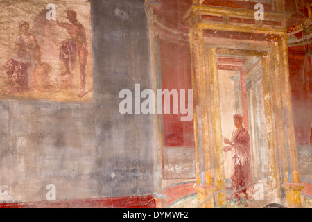 Fresques dans les ruines de la ville romaine de Pompéi, Italie Banque D'Images