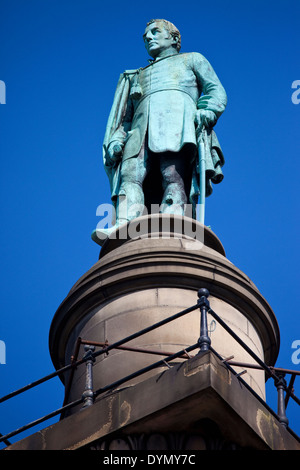 Une statue du duc de Wellington situé au sommet de la colonne de Wellington (ou aussi connu sous le nom de Mémorial de Waterloo) de Liverpool. Banque D'Images