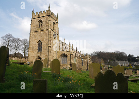 Église St Nicholas dans le village de High Bradfield, banlieue de Sheffield Angleterre, parc national Peak District, bâtiment classé grade I, lieu de culte Banque D'Images