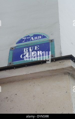 Plaque de rue pour la Rue Cler à Paris, France Banque D'Images