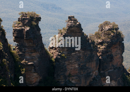 Les trois Sœurs rock formations dans les Blue Mountains, New South Wales, Australie. Banque D'Images