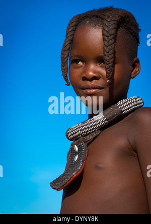 Jeune fille Himba avec coiffure, ethnique, la Namibie Epupa Banque D'Images