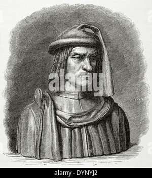 Lorenzo de Medici (1449-1492). Chef de la République Florentine. La gravure à l'histoire universelle, 1881. Banque D'Images