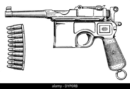 Mauser C96 (1896), semi-automatique, avec clip d'arasement, Allemagne Banque D'Images