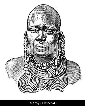 Masaï (Afrique de l'Est) en costume traditionnel, illustration de l'Encyclopédie Soviétique, 1926 Banque D'Images