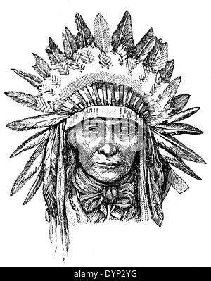 Chef de Tribu en vêtements traditionnels, en Amérique du Nord, de l'illustration de l'Encyclopédie Soviétique, 1926 Banque D'Images