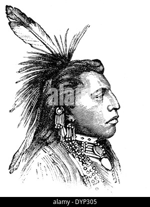 Chef de Tribu en vêtements traditionnels, en Amérique du Nord, de l'illustration de l'Encyclopédie Soviétique, 1926 Banque D'Images